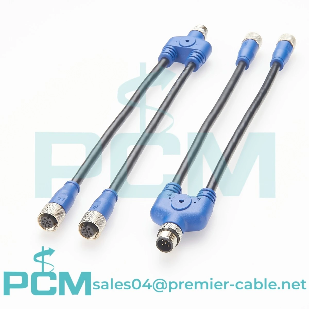 M12 A-code Y-Cable Male Straight to 2x Female Straight Assemblies