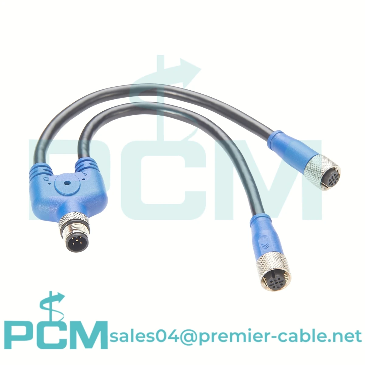 M12 Y 5 M12 A-code Y-Cable Male Straight to 2x Female Straight Assemblies